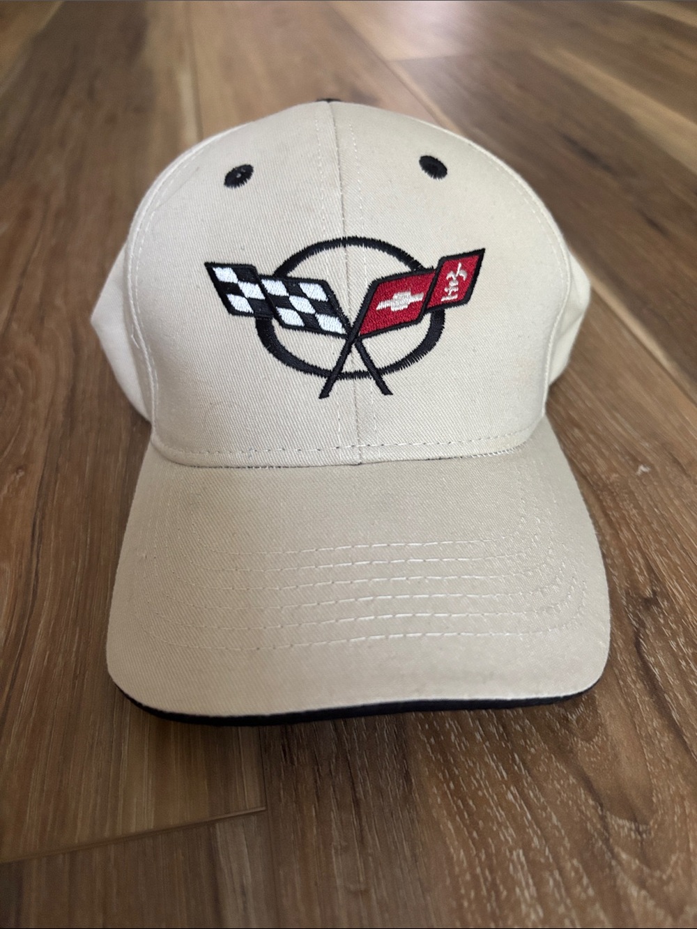 Men’s Corvette Baseball Cap with Racing Flag Logo - Cream